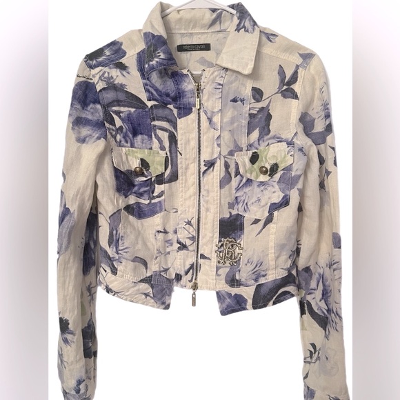 ROBERTO CAVALLI 🇮🇹 rare Vintage Floral zippered collored Brooch Jacket/Top - Picture 1 of 11
